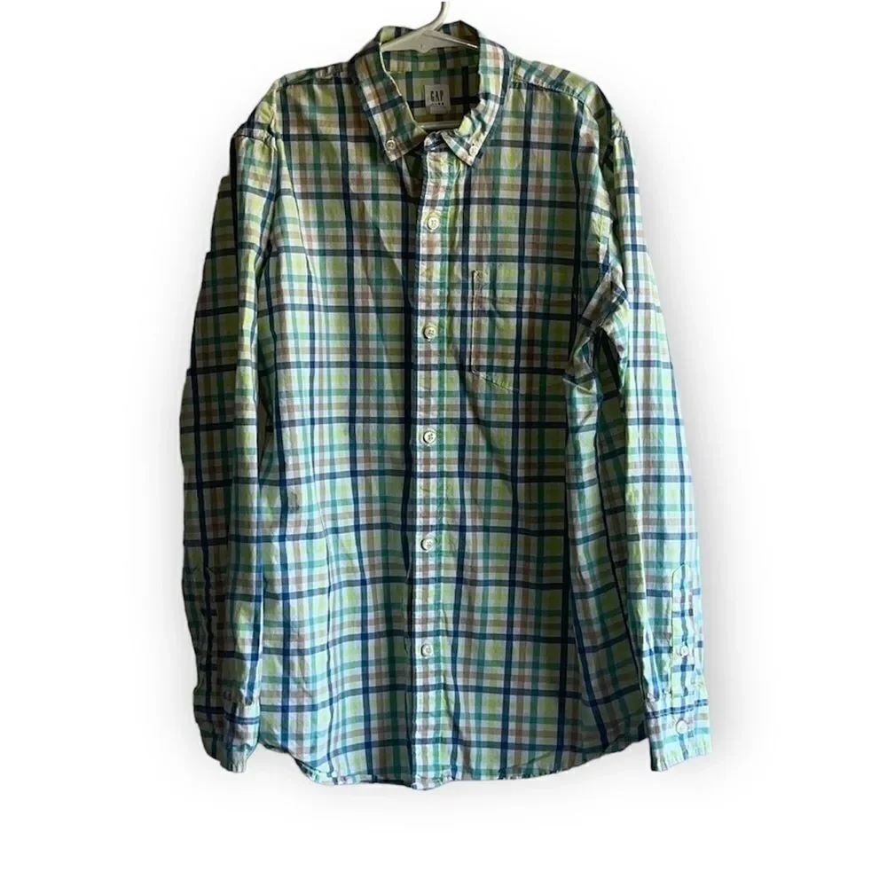 Gap Blue & Green Plaid Checked Button Down Shirt